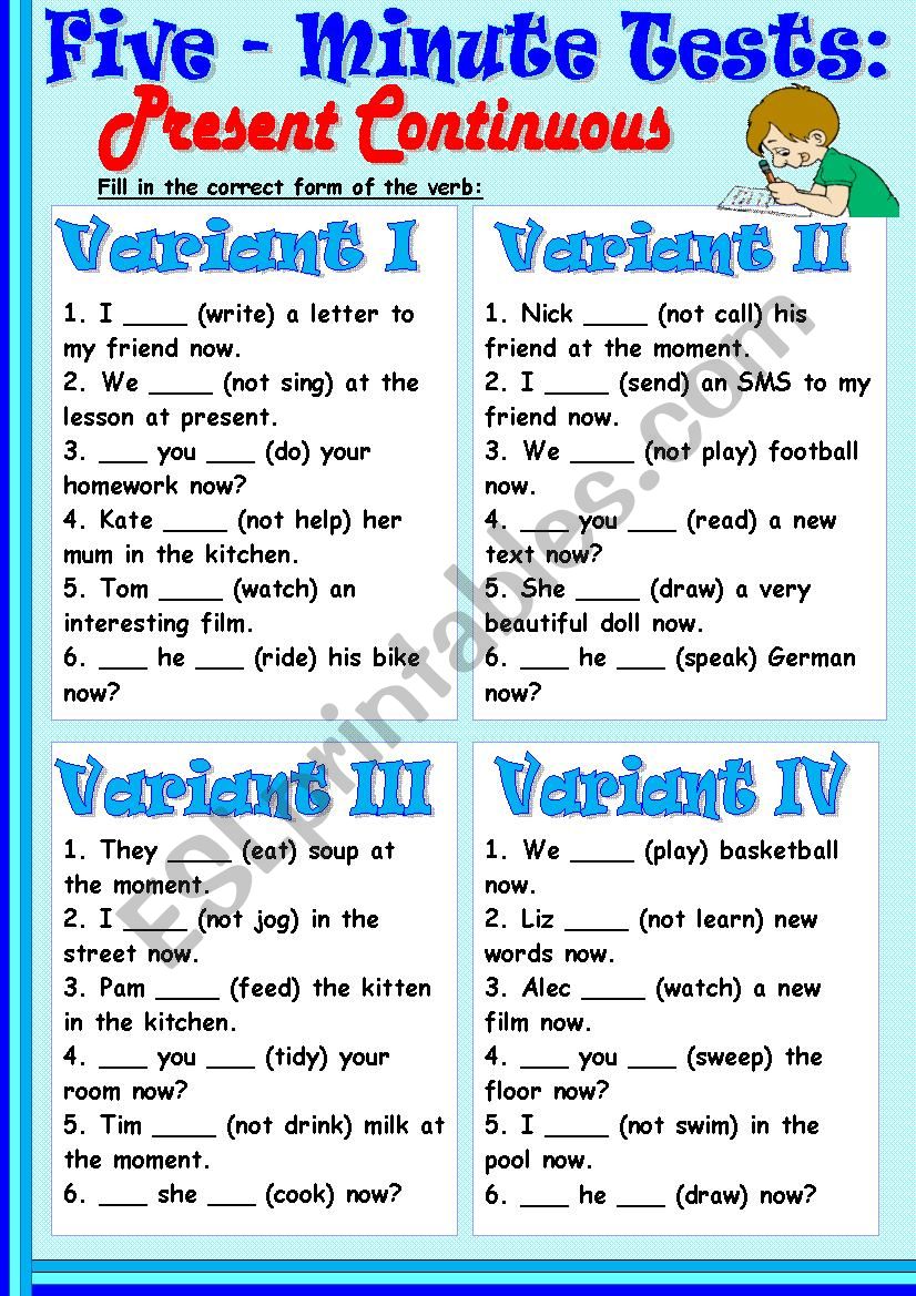 Five-Minute Tests: Present Continuous