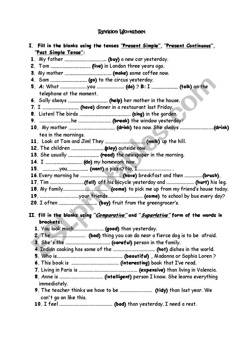 Mixed revision worksheet worksheet