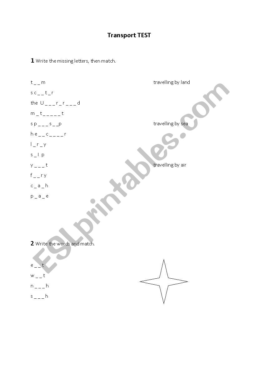 transport and travel test worksheet