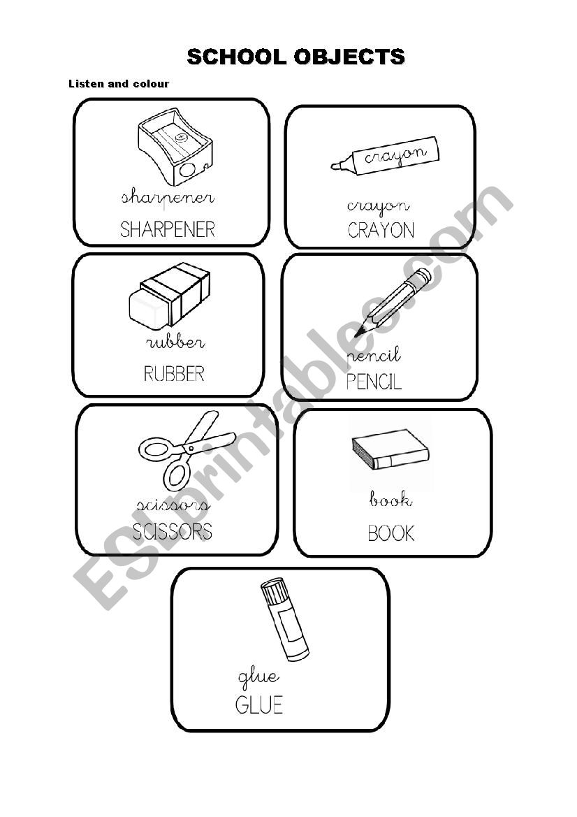 school objects worksheet