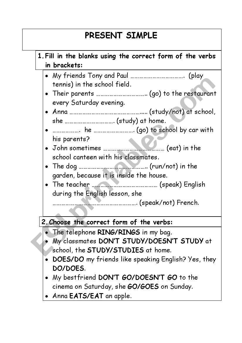 Present Simple worksheet