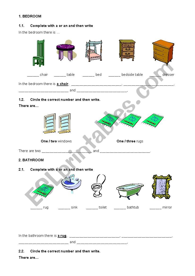 Furniture worksheet