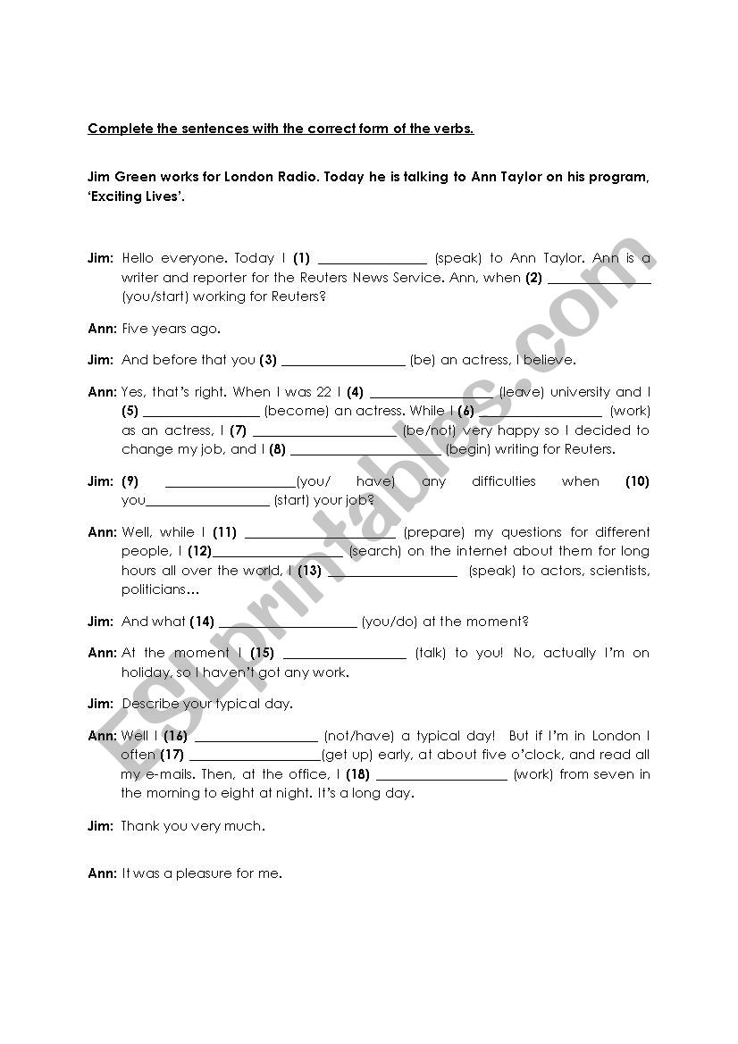 correct tense  worksheet