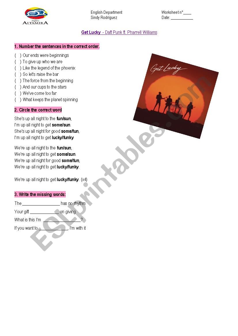 get lucky song worksheet