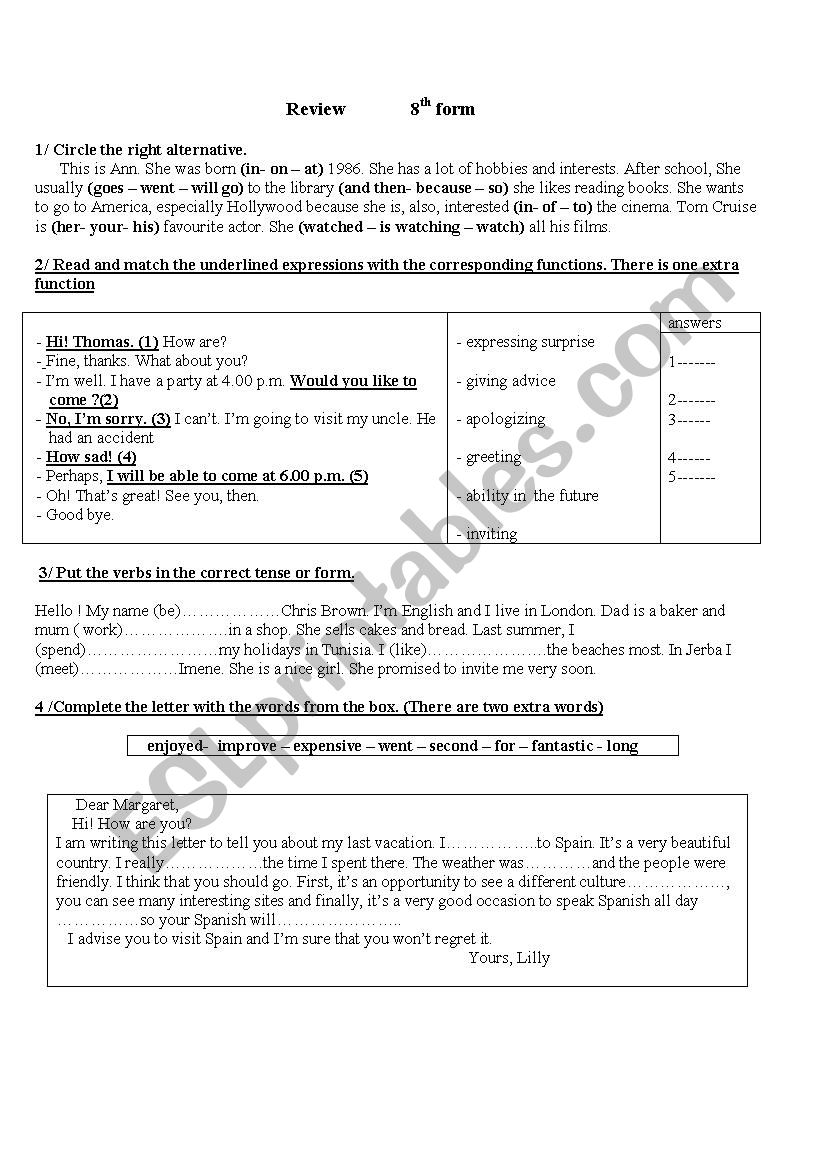 review worksheet