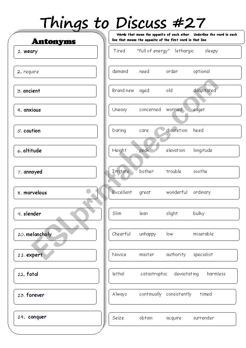 Antonyms worksheet