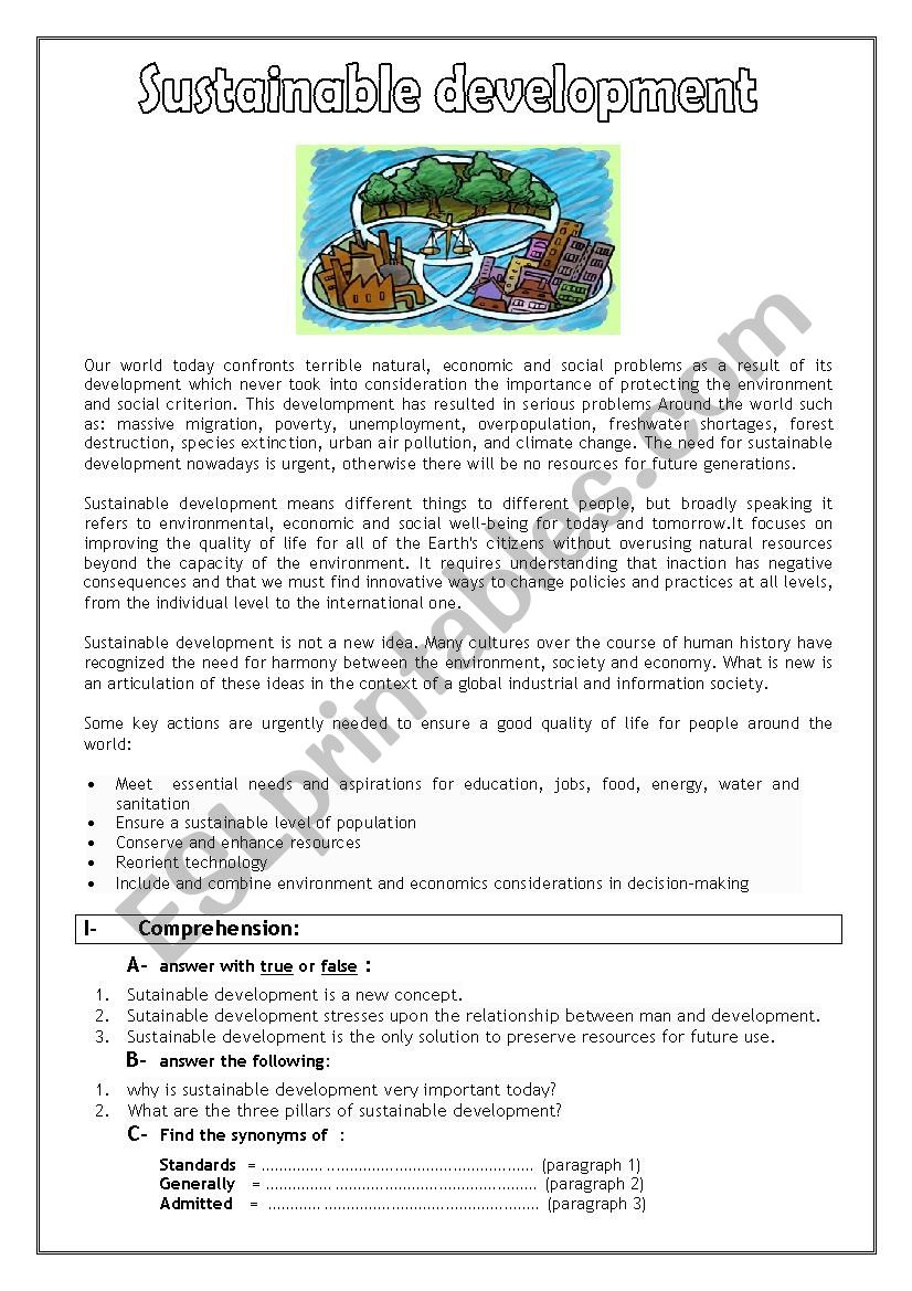 Sustainable development worksheet