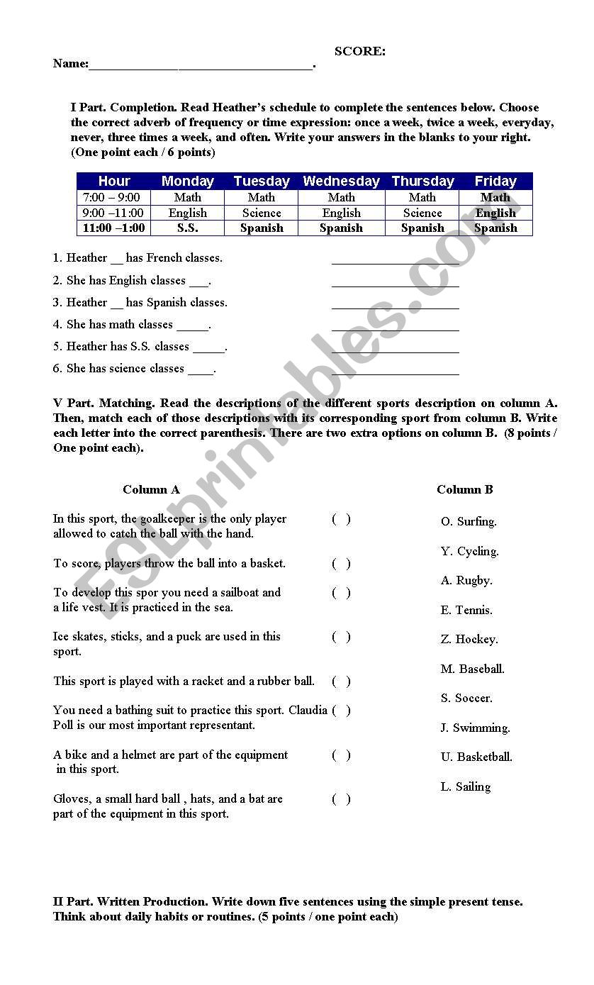 EXAM ABOUT SPORTS AND ENTERTAINMENT