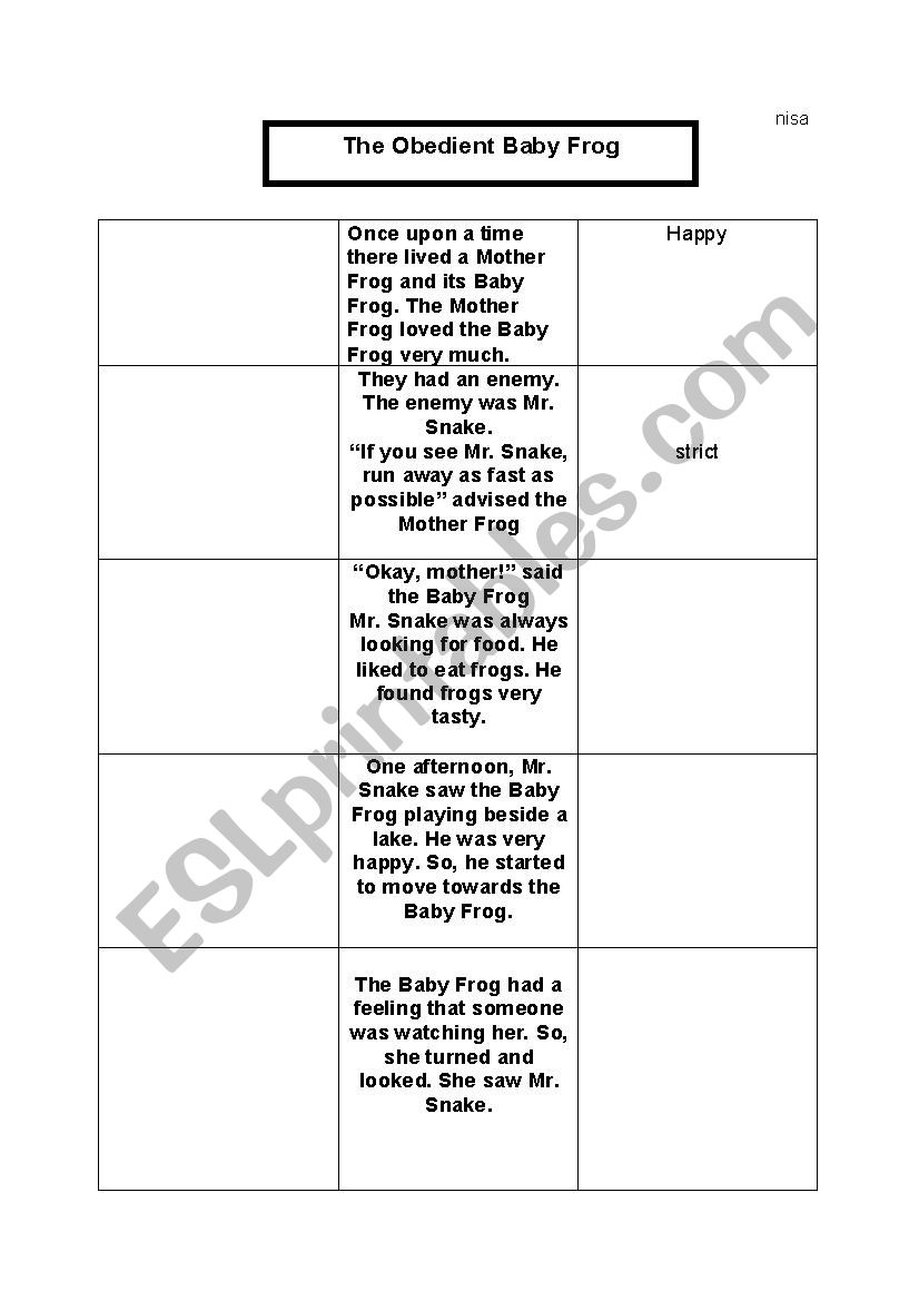 the obedient baby frog worksheet
