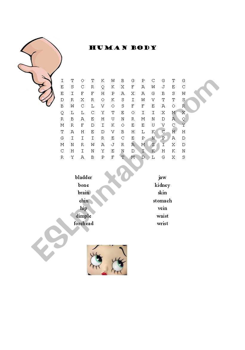 Body Parts Wordsearch worksheet