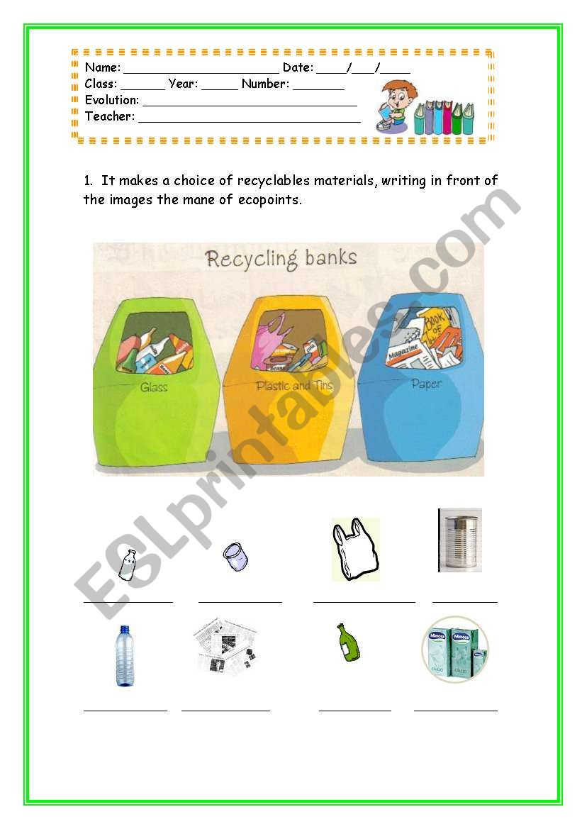 Recycling worksheet