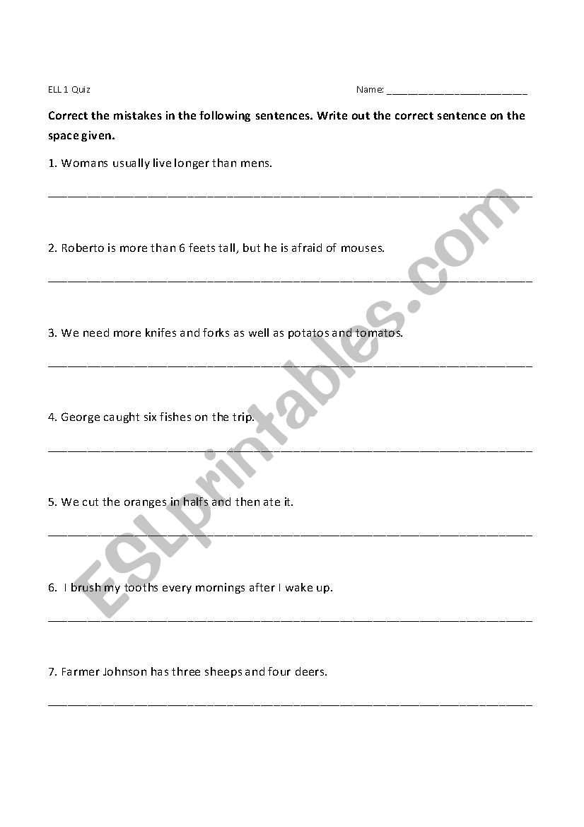 Subject Verb Agreement/Plurals Quiz