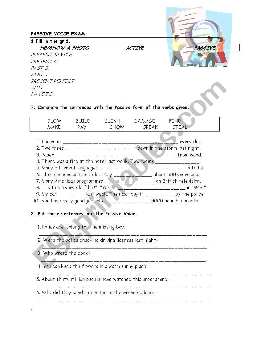 PASSIVE VOICE EXAM worksheet