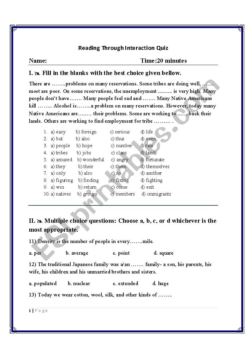 Reading comprehension quiz (intermediate)