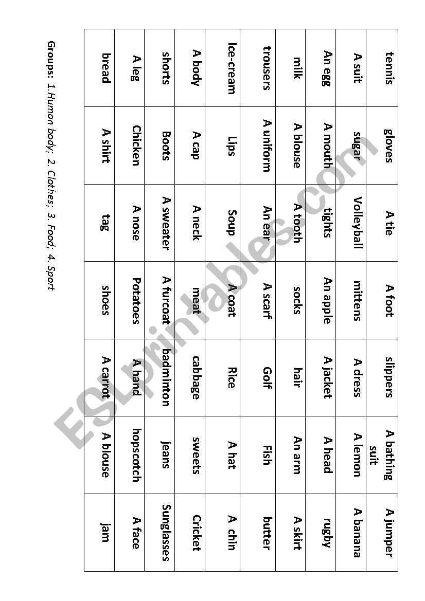 Usefull table worksheet