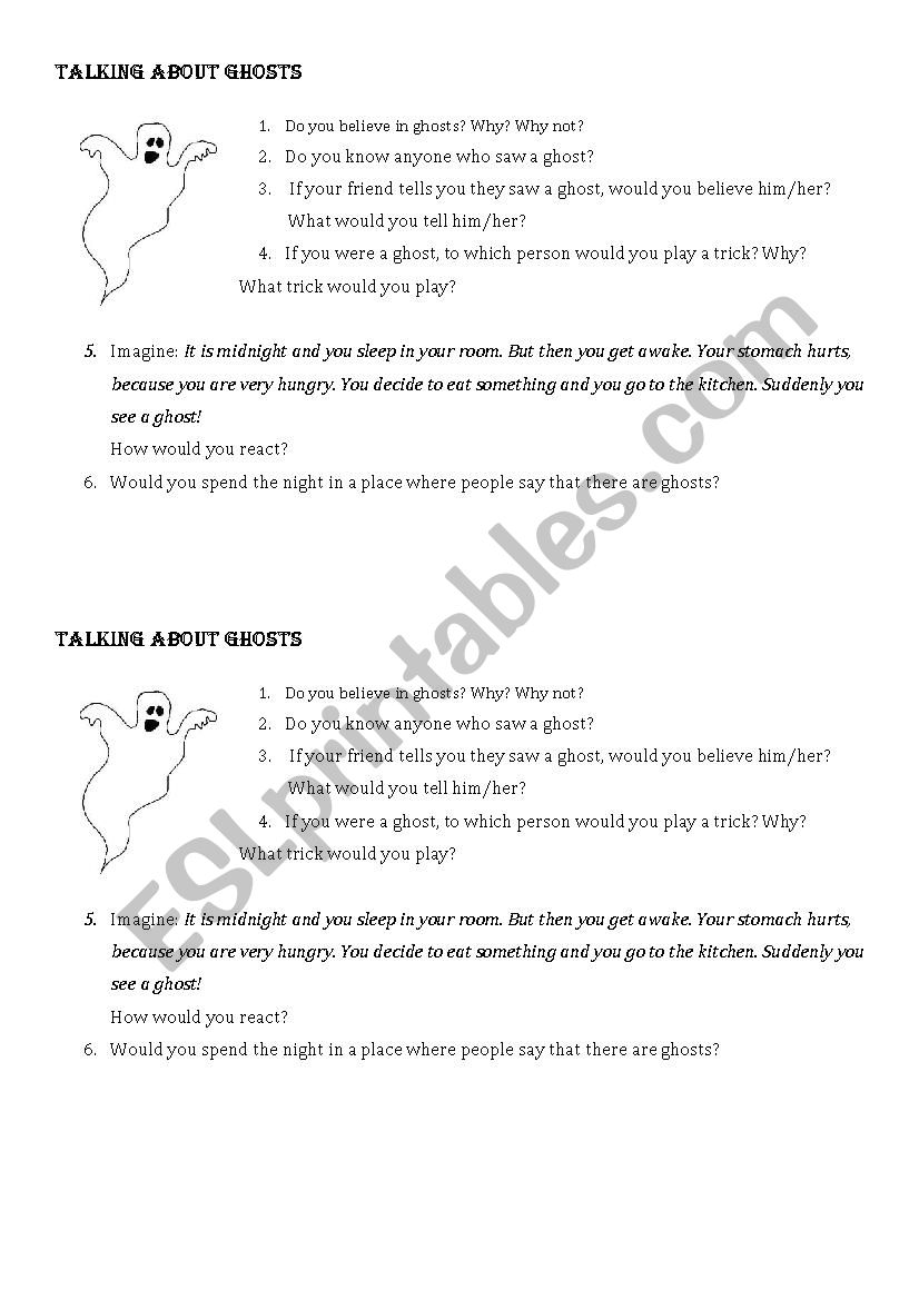 Talking about Ghosts_Advanced worksheet