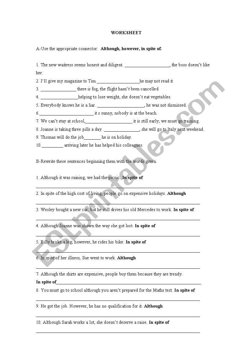 CONNECTORS worksheet