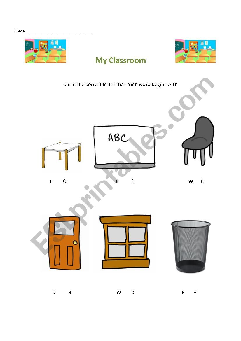My Classroom   starting word letter