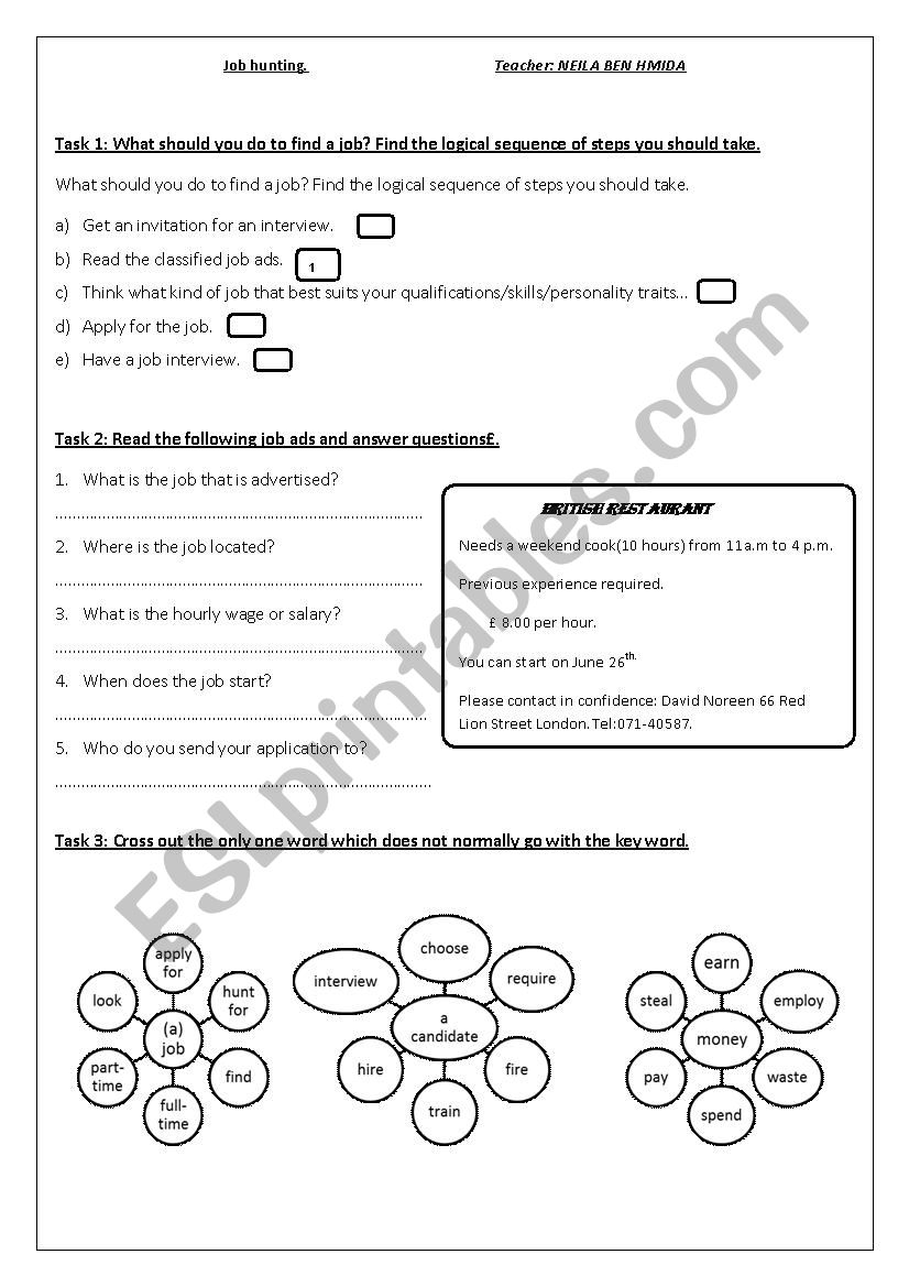 JOB HUNTING worksheet