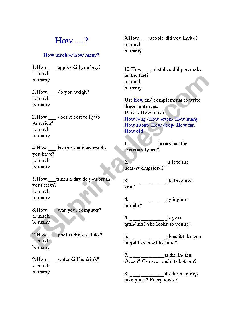 how  and complements worksheet
