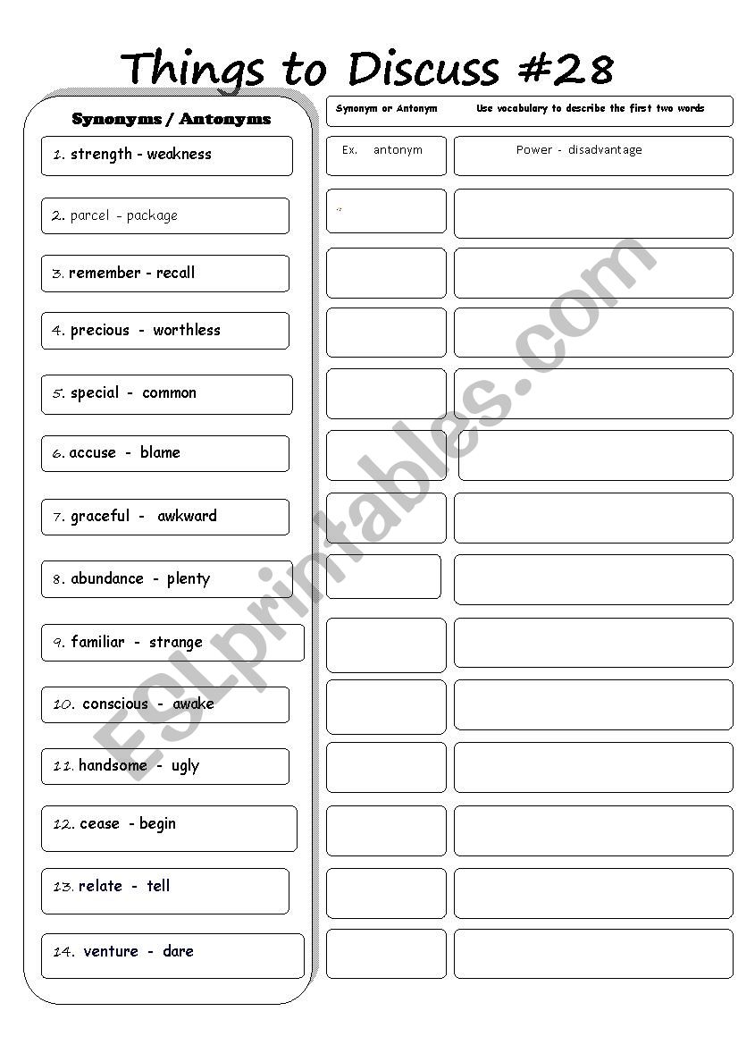 Things to discuss #28 worksheet