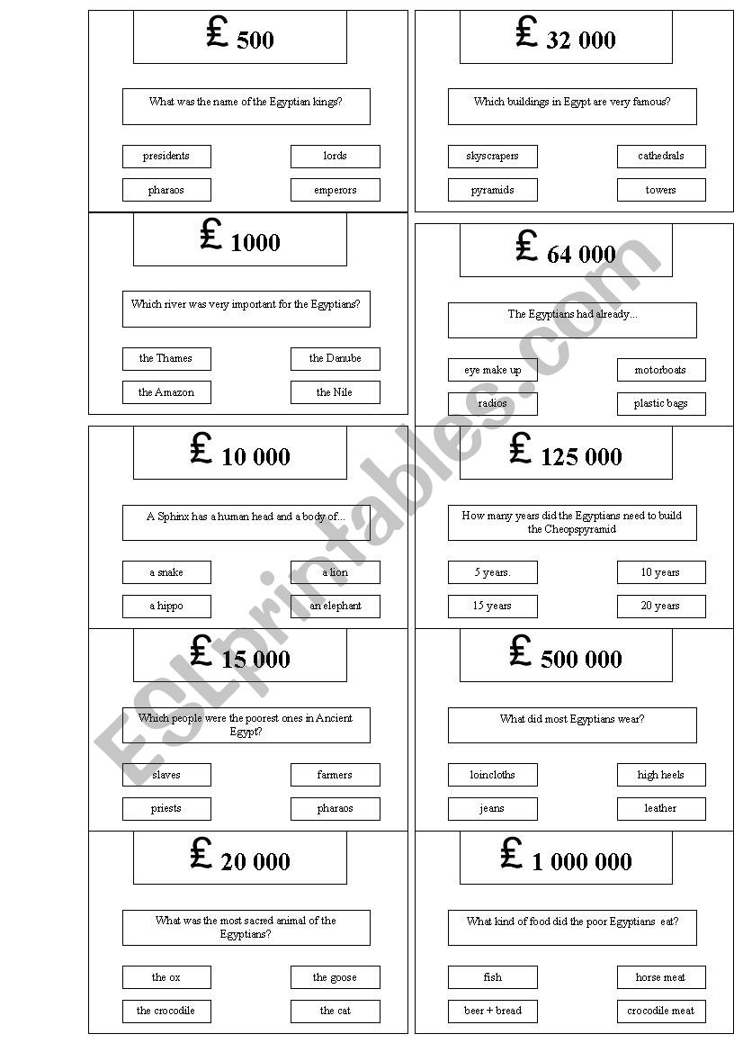 Egypt Quiz game worksheet