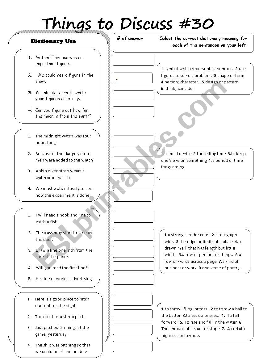 Things to discuss #30 worksheet