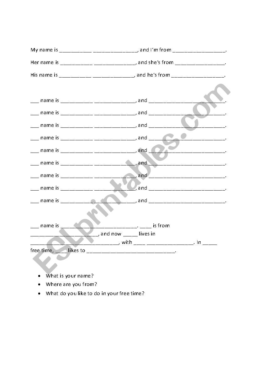Introduce Yourself worksheet