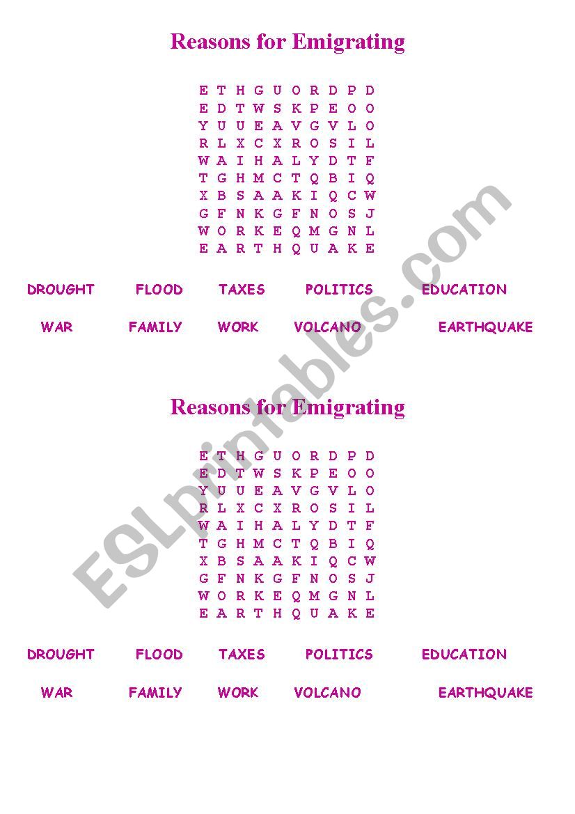 emigration reasons search game