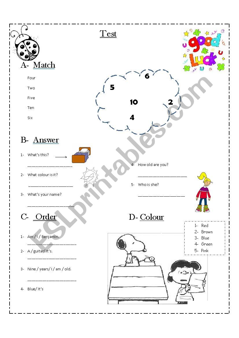 Numbers, Colours, To be worksheet