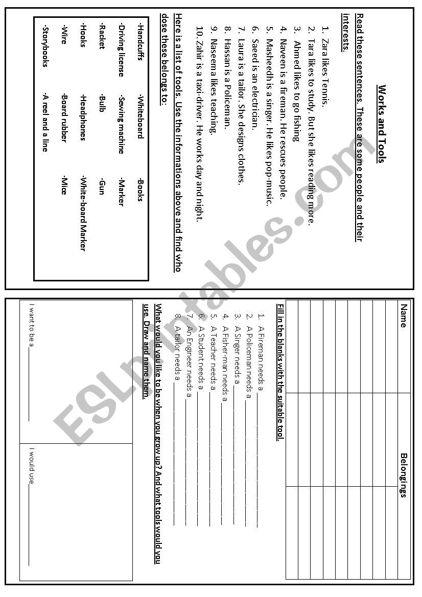 Works and Tools worksheet