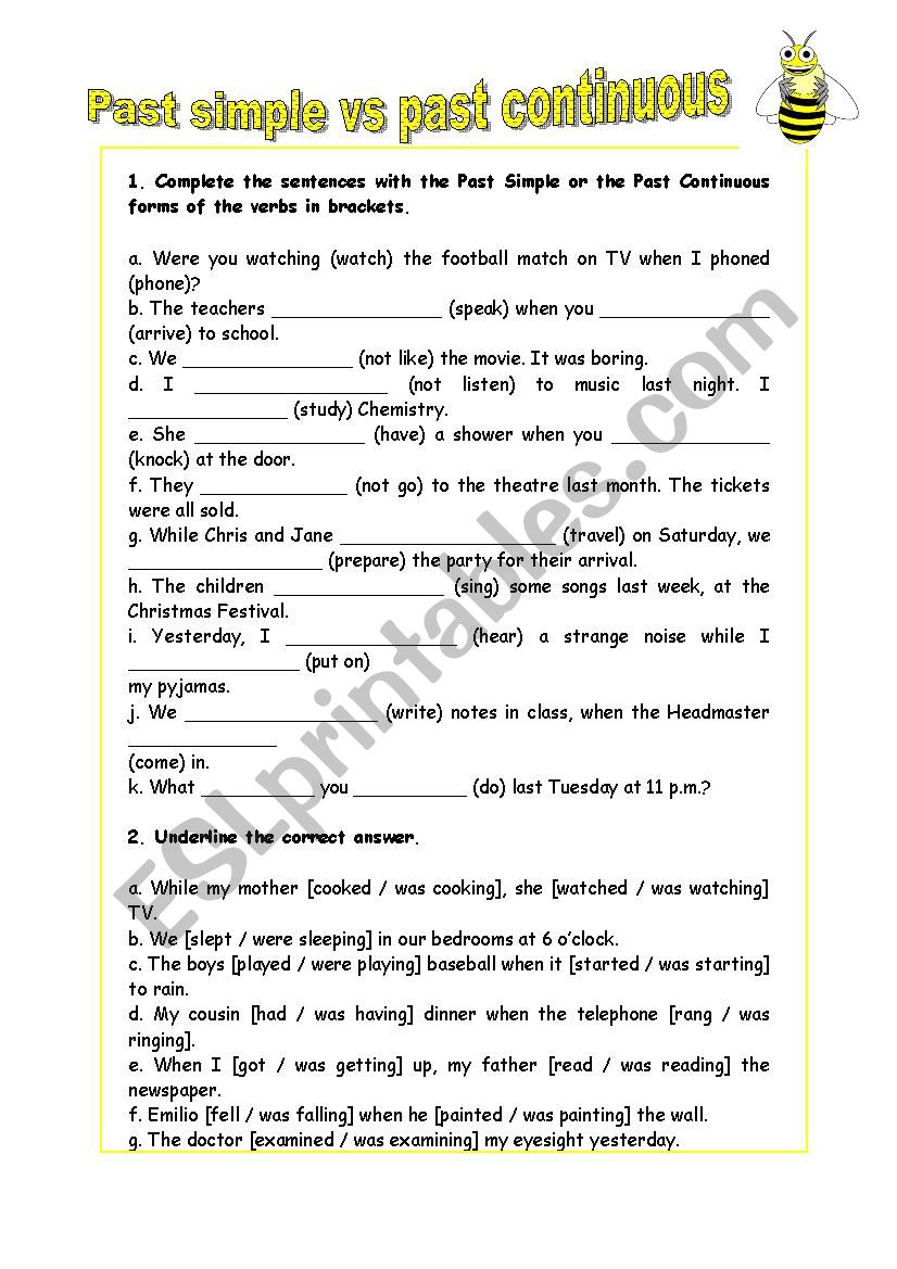 Past Simple Vs Past Continuous Intermediate Worksheet Reverasite