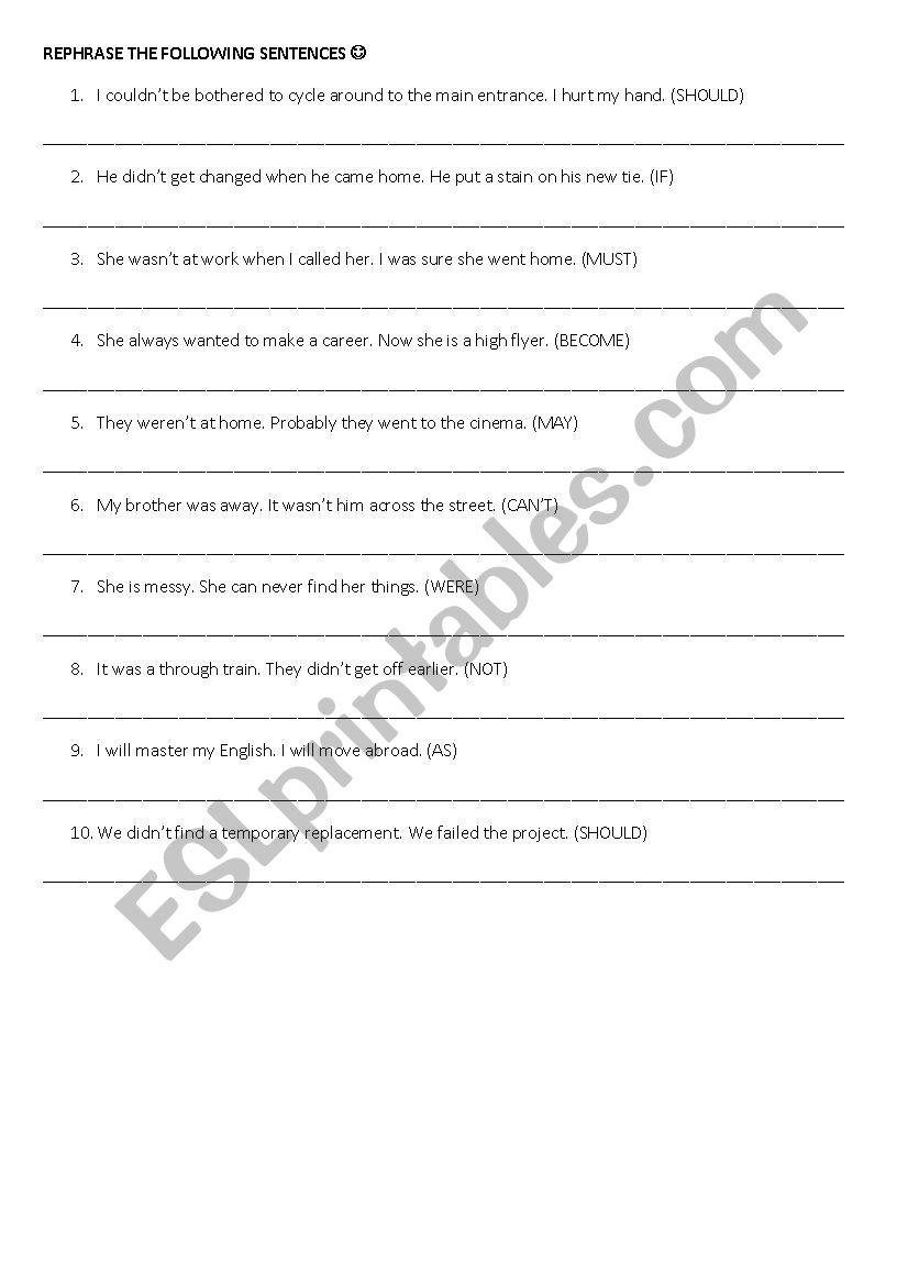 Rephrase the Sentences worksheet