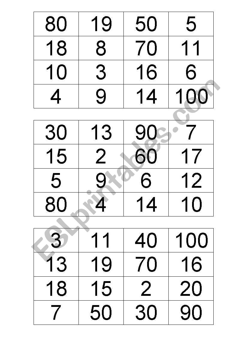 Bingo worksheet