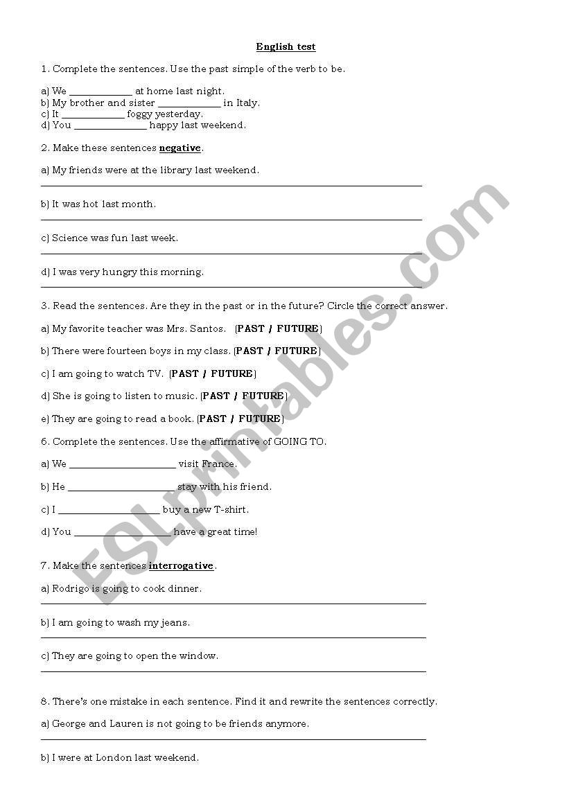 test worksheet