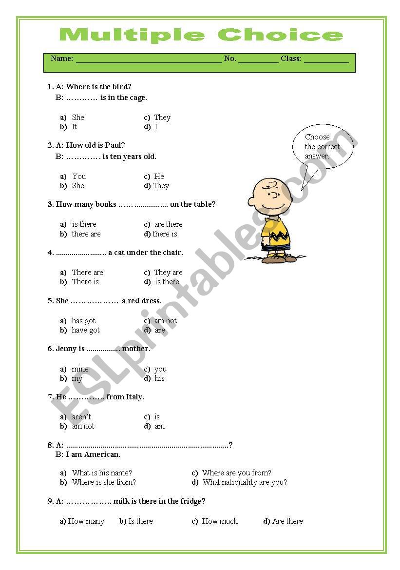 Multiple Choice worksheet