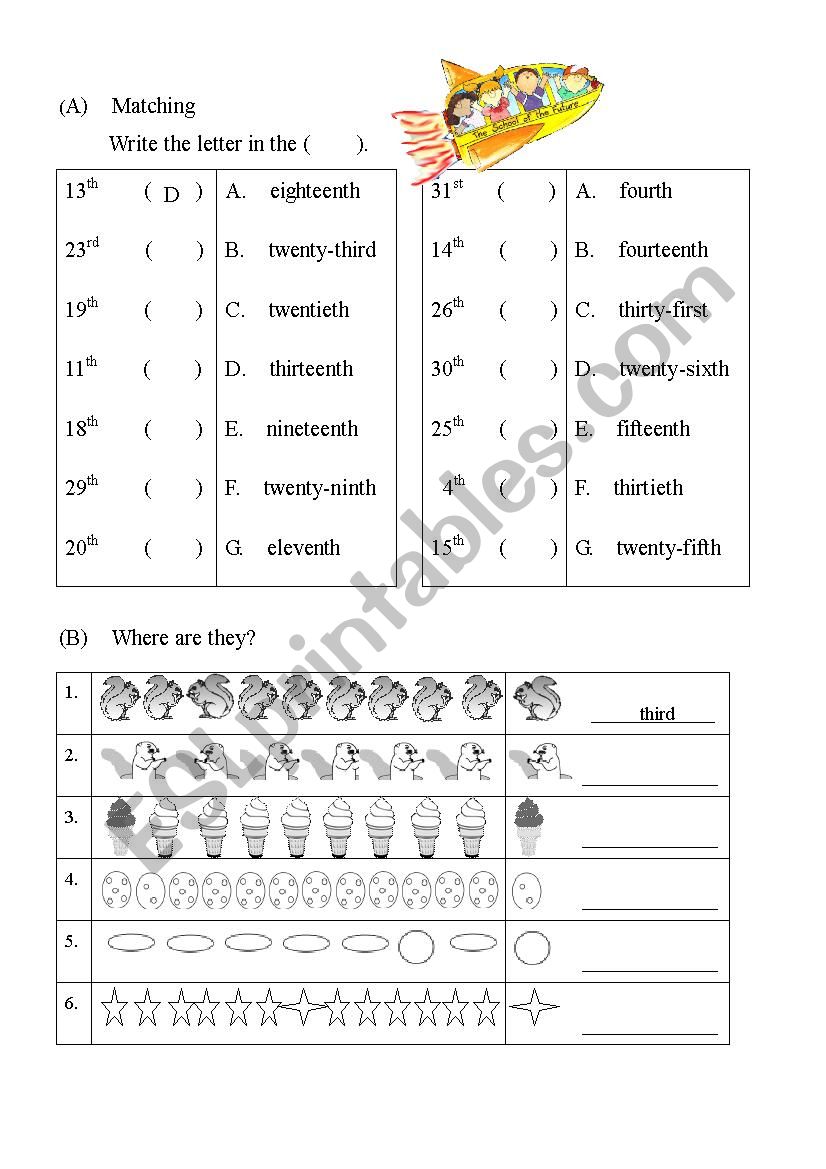 Ordinal Numbers  worksheet