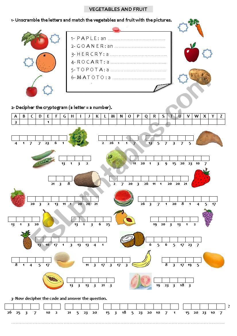 VEGETABLES AND FRUIT worksheet