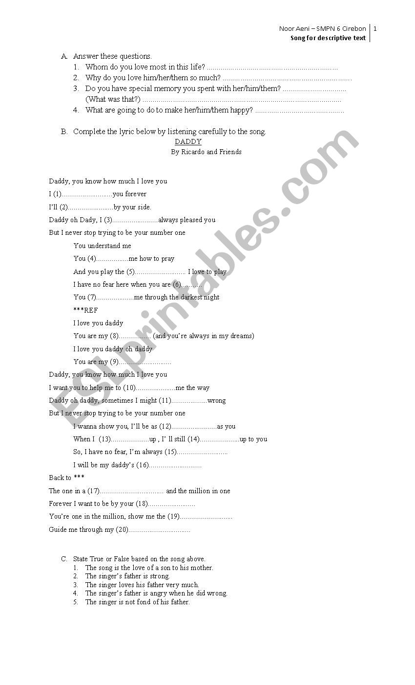 Song for listening skill of descriptive text