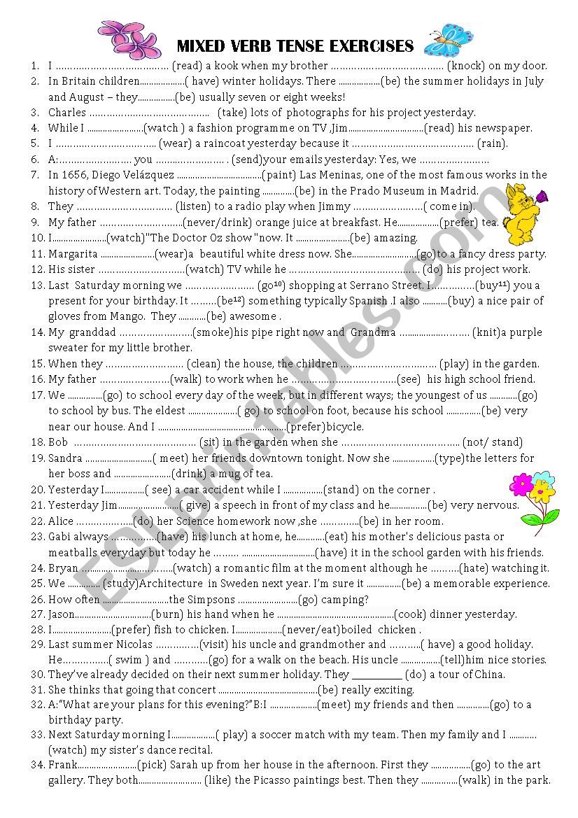 Mixed Verb tense  worksheet