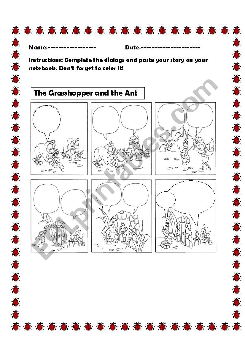 the grasshopper and the ant comic strip esl worksheet by linnette melendez
