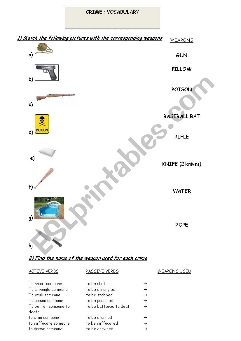 Crime vocabulary worksheet worksheet