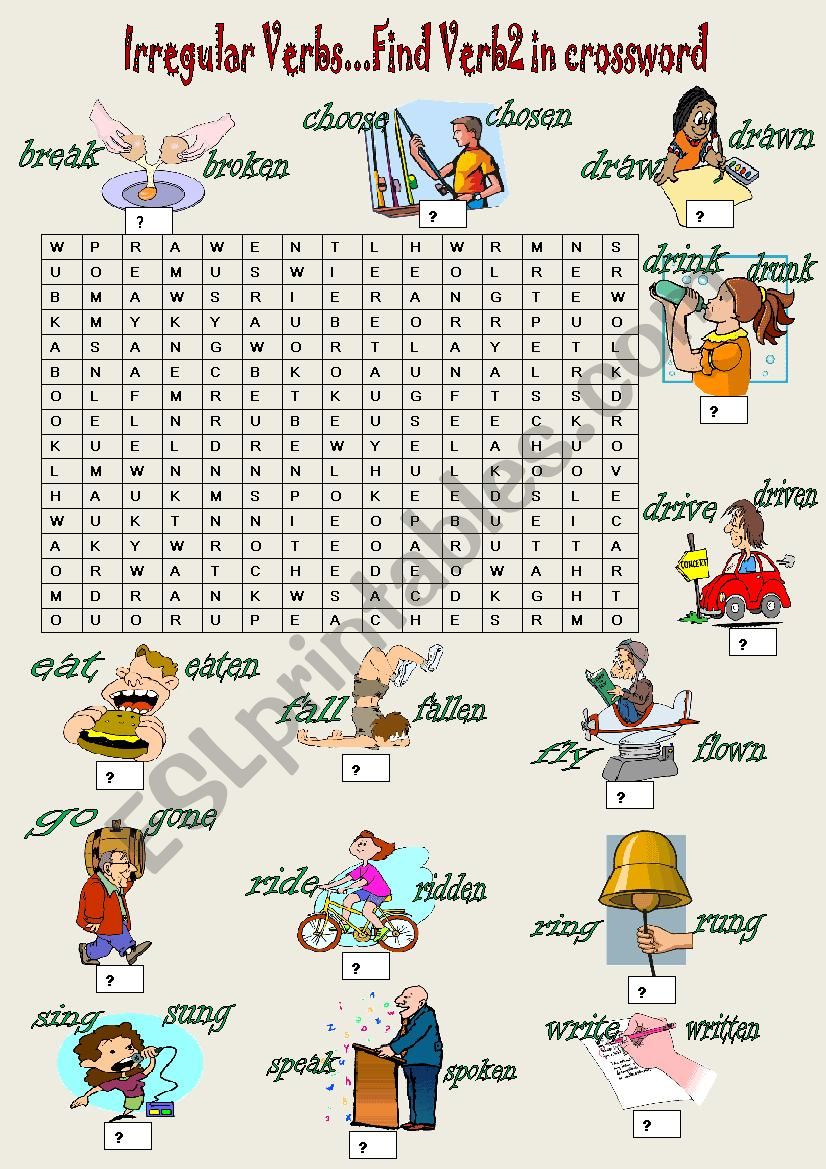 past tense crossword worksheet