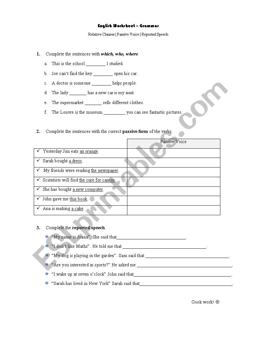 Relative Clauses | Passive Voice | Reported Speech