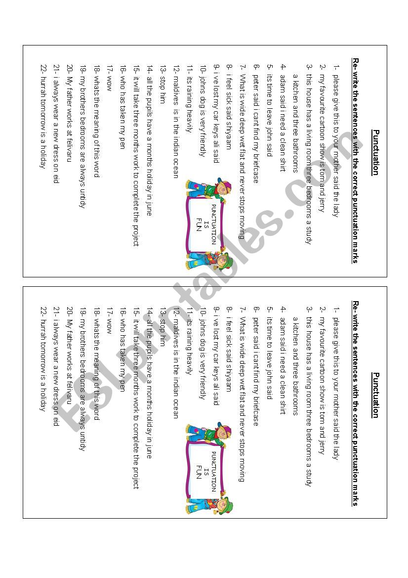 punctuation worksheet