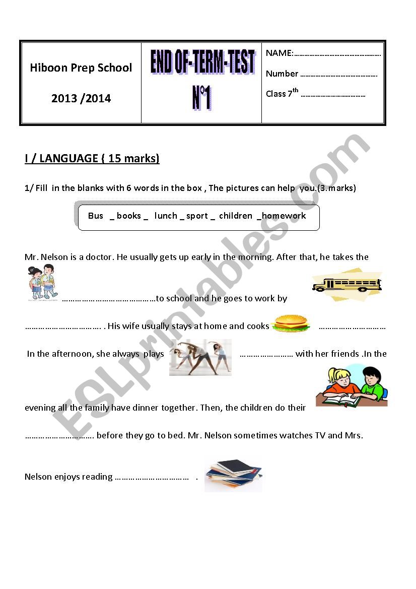 End of term test 2 worksheet