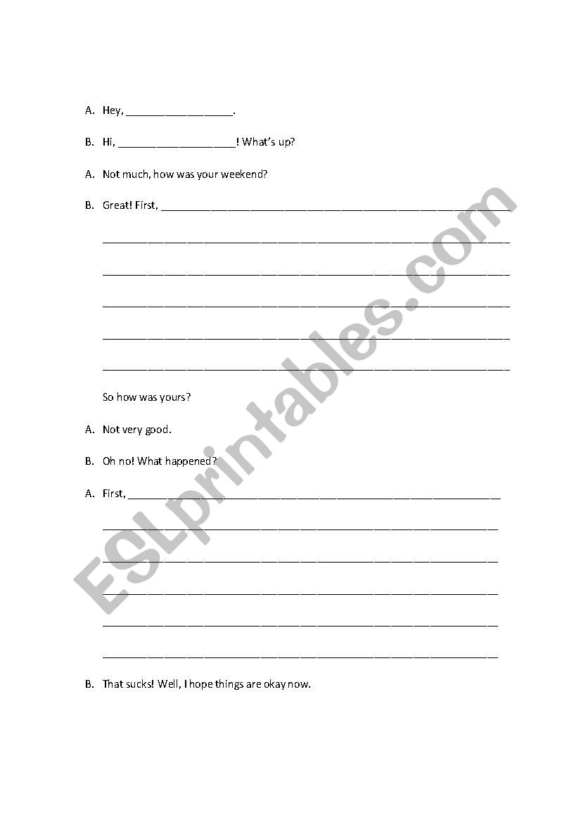 How was your day? dialogue worksheet