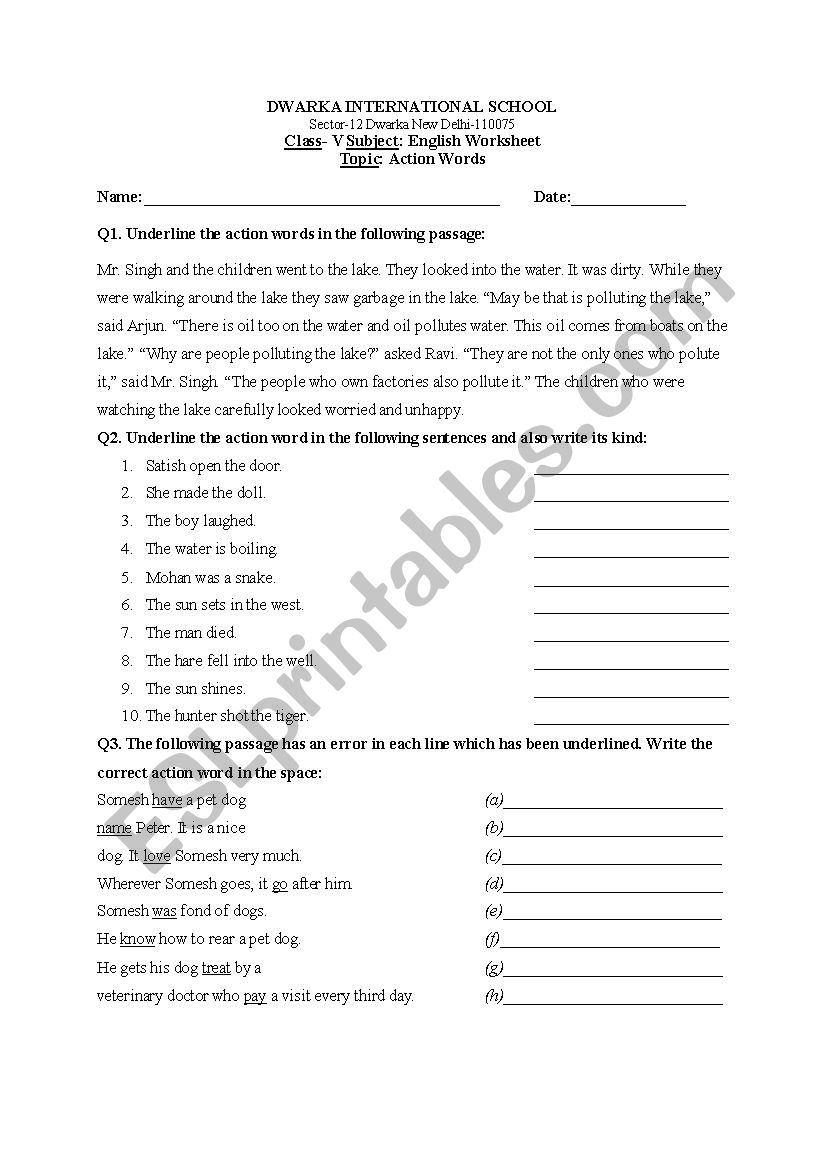 Verbs MCQ worksheet