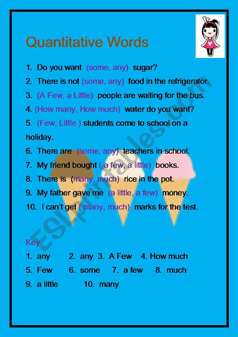 Quantitative Words worksheet