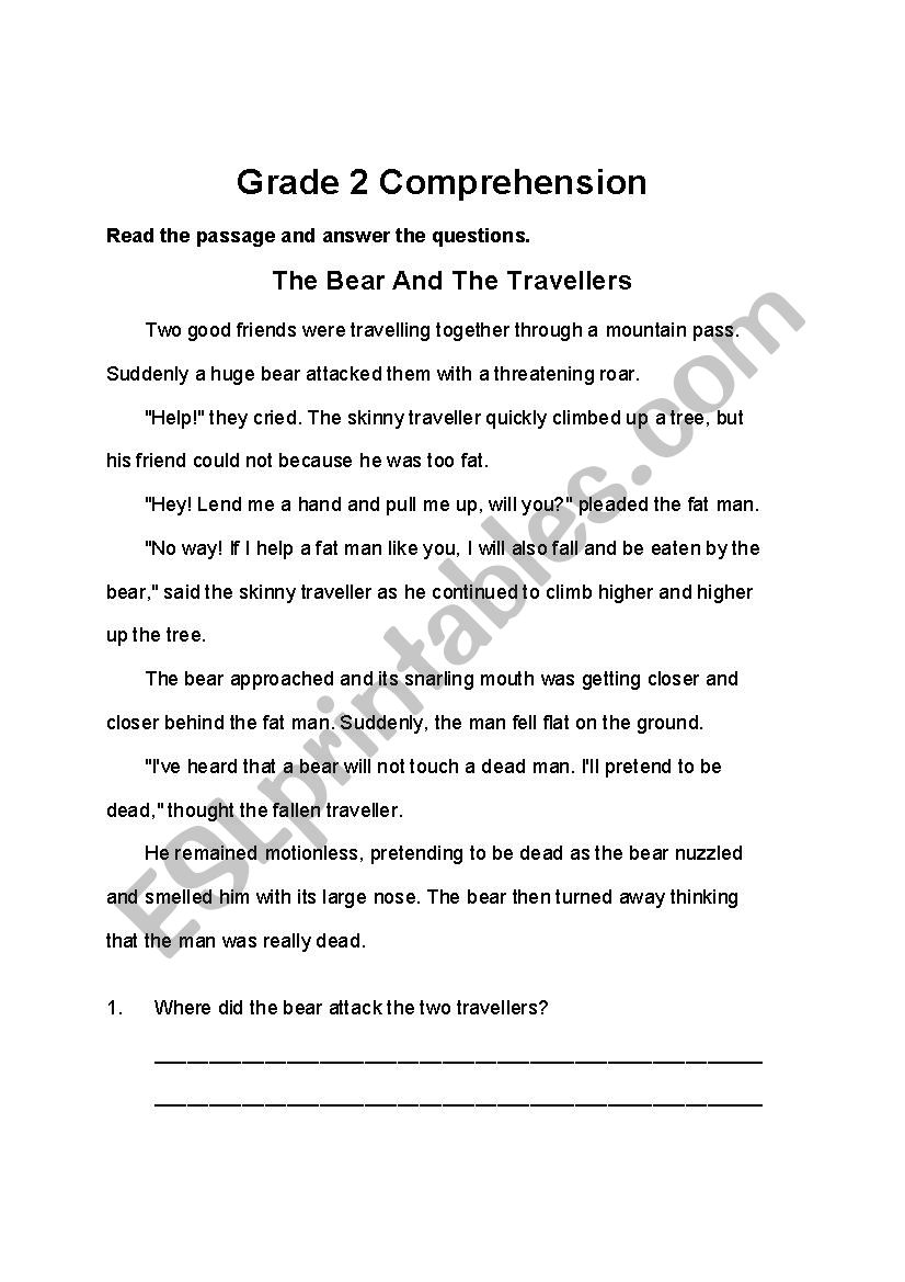 comprehensions fore grade 2 worksheet